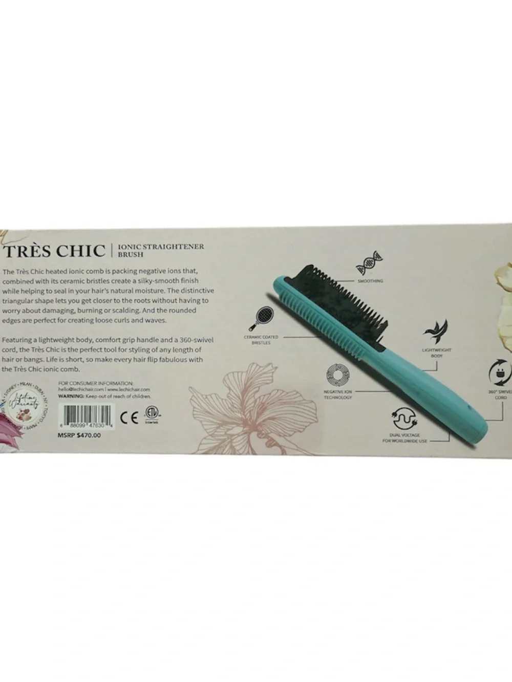 NIB Le Chic Très Chic Ionic Hair Straightener Brush Teal Ceramic Heated Comb NEW
